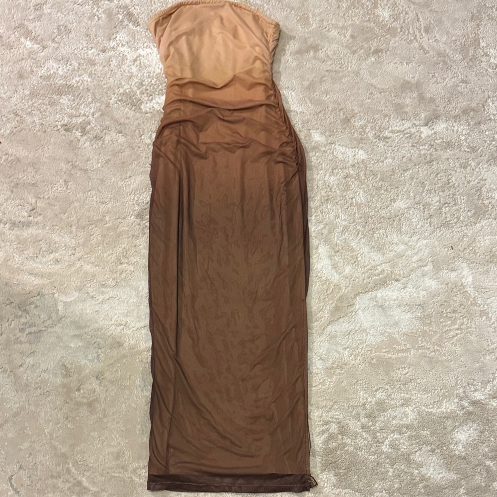 Ombré nude brown maxi Strapless Dress